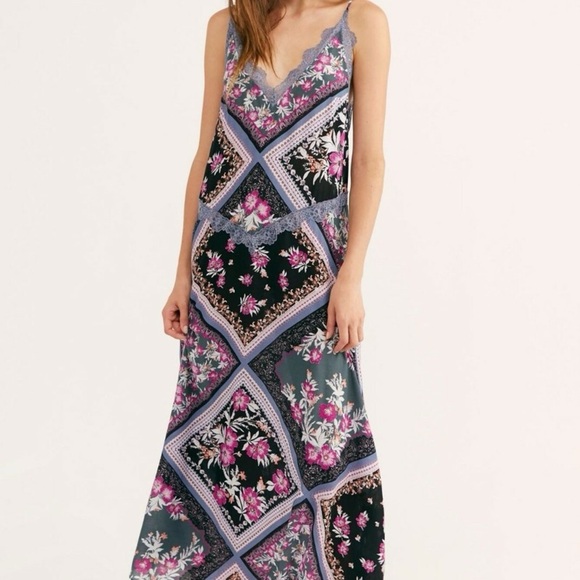 Intimately Free People Stevie Lace Print Maxi Dress Graphite Size Large - Picture 9 of 9